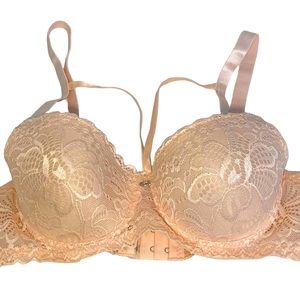 Gaiyi Womens Push Up Padded Bra 36B Pale Pink Lace Adjustable Back Strap